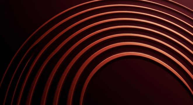 Curved lines in dark red pattern with concentric semi circles
