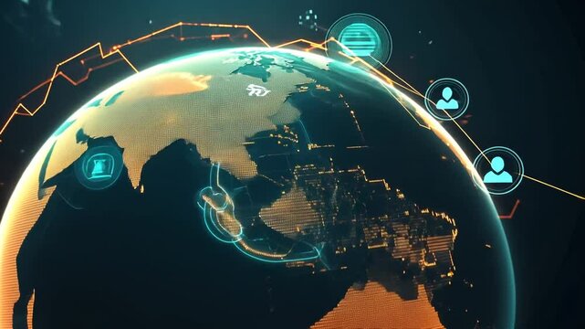 Glowing, stylized Earth with digital network overlay showcases global data connectivity and technological advancement - Powered by Adobe