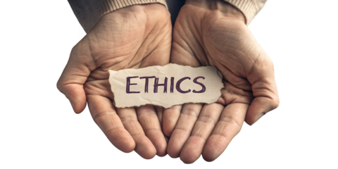 Holding Ethics: A person cradles a delicate note reading "ETHICS," symbolizing the core values and principles guiding conduct in all areas of life.