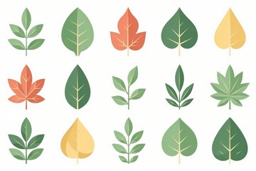 Fototapeta premium Collection of minimalist leaf foliage icons on a white background, leaves, simple
