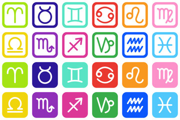 黄道十二星座のスタンプ風アイコン カラフル2種類セット