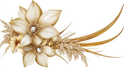 an opulent array of golden floral artistry with meticulously detailed ornamentation highlighting textures and subtly showcasing the charm of nature inspired luxury