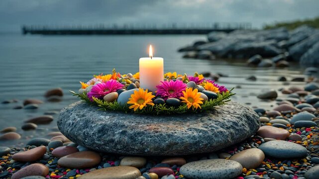 Concept of burial and memorial message through the arrangement of funeral flowers.