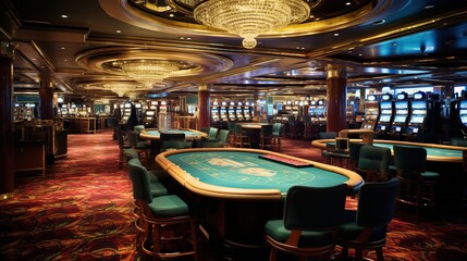 Casino Interior with Slot Machines and Gaming Tables