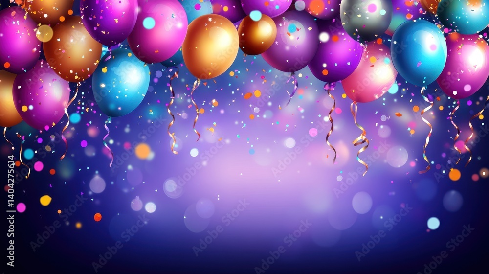 Poster festive celebration background with vibrant balloons and confetti creating a joyful atmosphere for s