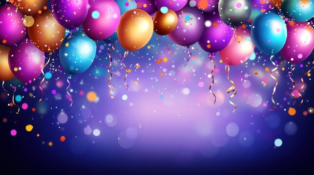 festive celebration background with vibrant balloons and confetti creating a joyful atmosphere for special occasions and creating a colorful design template