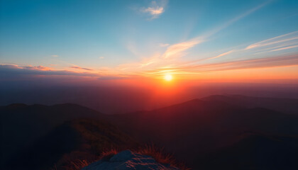 Obraz premium sun is setting over a mountain range