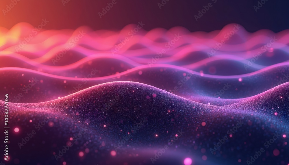 Poster abstract geometric background features wavy lines. futuristic digital art with bright pink, violet a