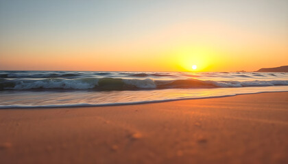 sun is setting over the ocean on the beach