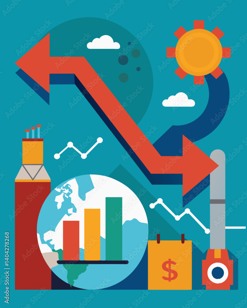 Poster a chart showcasing the contraction of an economy with a significant decrease in trade and exports re
