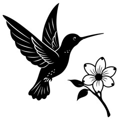 A photorealistic depiction of a tiny hummingbird hovering near a plum blossom