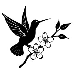 A photorealistic depiction of a tiny hummingbird hovering near a plum blossom
