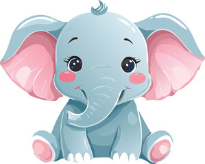 Fototapeta premium A delicate illustration of a cute, elephant cub in a kawaii style