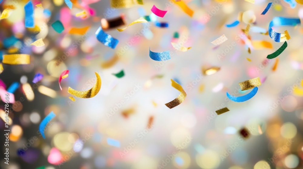 Poster a vibrant burst of celebratory confetti rains down against a soft bokeh backdrop creating a joyful a