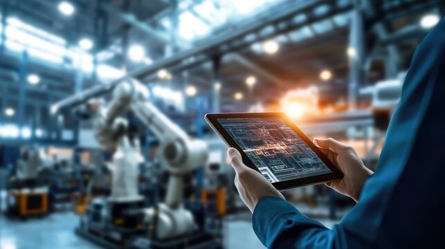 innovative industrial manufacturing optimization with data driven digital automation on a tablet to improve production efficiency and streamline operations through predictive analytics