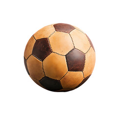 old leather soccer ball with stitches, transparent background