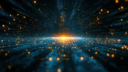 Abstract digital tunnel with glowing particles