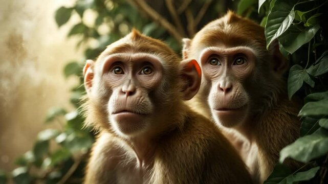 A duo of Rhesus macaques
