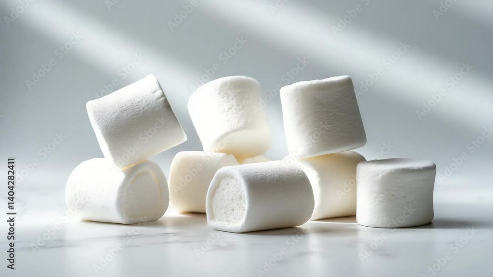 Poster marshmallow set against a white background, featuring a clipping path and demonstrating complete dep