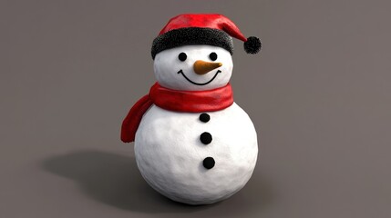 Fototapeta premium a whimsical snowman figurine adorned with a festive red hat and scarf casting a playful shadow on a neutral backdrop creating a cheerful winter mood filled with seasonal charm
