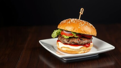 hamburger on a black background