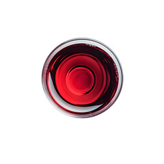 Glass of red wine, dreamlike atmosphere, top-down view, isolated on white background