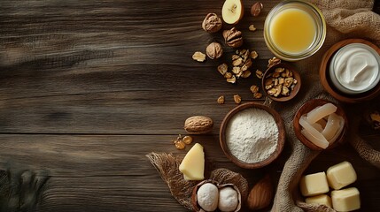 Rustic Baking Ingredients: A Culinary Still Life