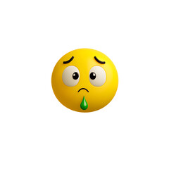 Fototapeta premium Nervous emoji with small sweat drop on transparent background
