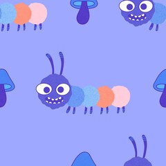 Kids seamless caterpillar cute pattern for fabrics and textiles and packaging and linens and wrapping paper