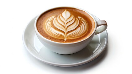 Latte Art Tulip Coffee, Bokeh Effect, Isolated White Background, Clipping Path, Coffee Drink Photography