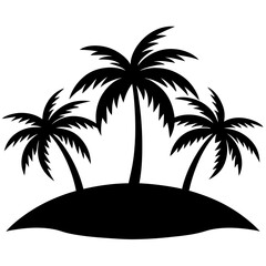 small island with coconut trees at sunset silhouette vector isolated on white background