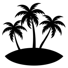 small island with coconut trees at sunset silhouette vector isolated on white background