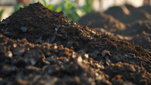 Compost ready for gardening produced in a community composter to recycle organic waste, emphasizing recycling and sustainability.
