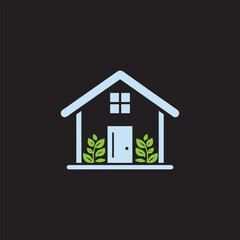 Home with leaf icon. Indoor plants concept logo design vector.