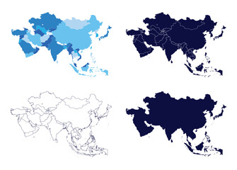 Asia Continent Map Set Vector Pack