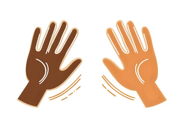 Obraz premium Illustration Of Two Hands Waving With Brown And Orange Skin Colors On Transparent Isolated Background