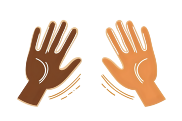Illustration Of Two Hands Waving With Brown And Orange Skin Colors On Transparent Isolated Background