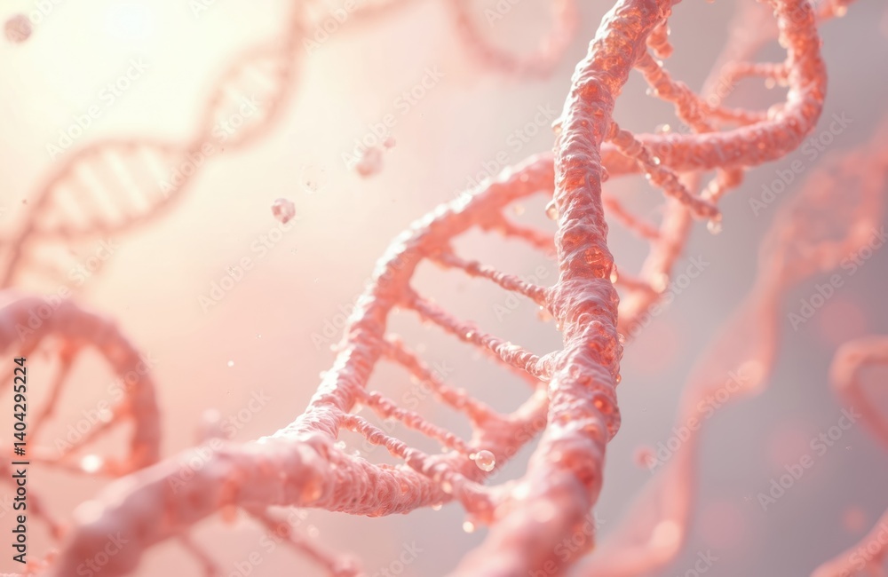 Poster detailed 3d rendering of dna double helix structure. medical illustration of a genetic code in pink 