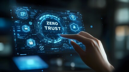 Zero Trust security concept with abstract digital interface elements, representing modern cybersecurity framework and data access control
