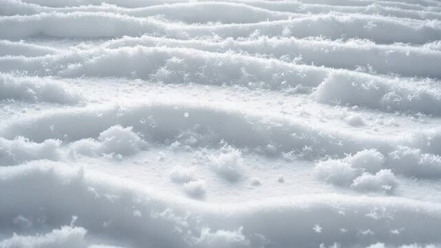 Winter scene showcasing untouched, even snow with sizable snowflakes.