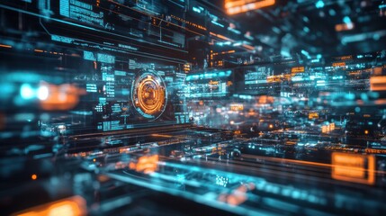 Immersive digital network environment showcasing data streams and processing