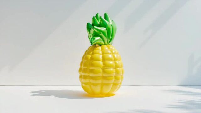 A pineapple-shaped pool float on a white background with ample copy space.