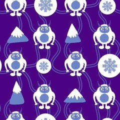 Winter monsters seamless Christmas yeti pattern for wrapping paper and fabrics