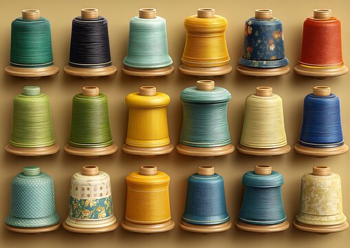 Colorful Thread Spools on Display.