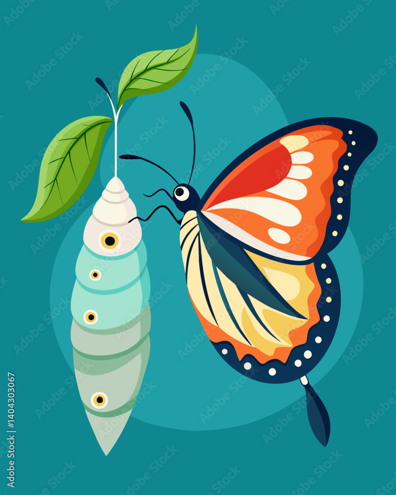 Poster a butterfly emerging from a co representing the transformation gained from becoming debt free.. vect