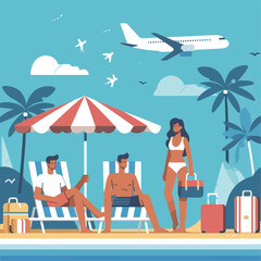Fototapeta premium vector image of people on holiday to the beach happily