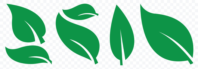 Set of green leaf icons. nature element, green leafs, environment and nature eco sign. Leaves of trees and plants. Environment and Nature Symbol. Elements for eco and bio logos. Vector illustration.