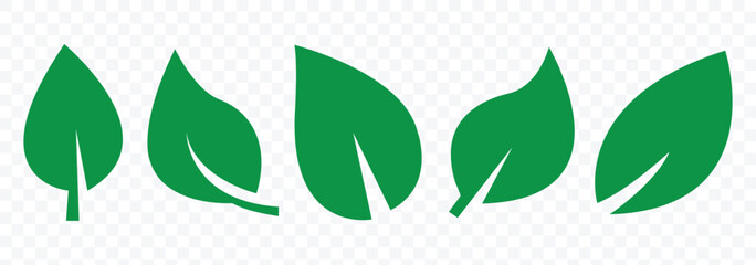 Set of green leaf icons. nature element, green leafs, environment and nature eco sign. Leaves of trees and plants. Environment and Nature Symbol. Elements for eco and bio logos. Vector illustration.