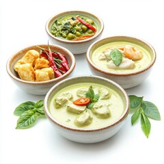 Thai green curry set isolated with white background