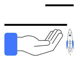 Extended hand ready to assist rocket launch, representing support, growth, and innovation. Ideal for entrepreneurship, startup development, business partnerships, investment, growth planning